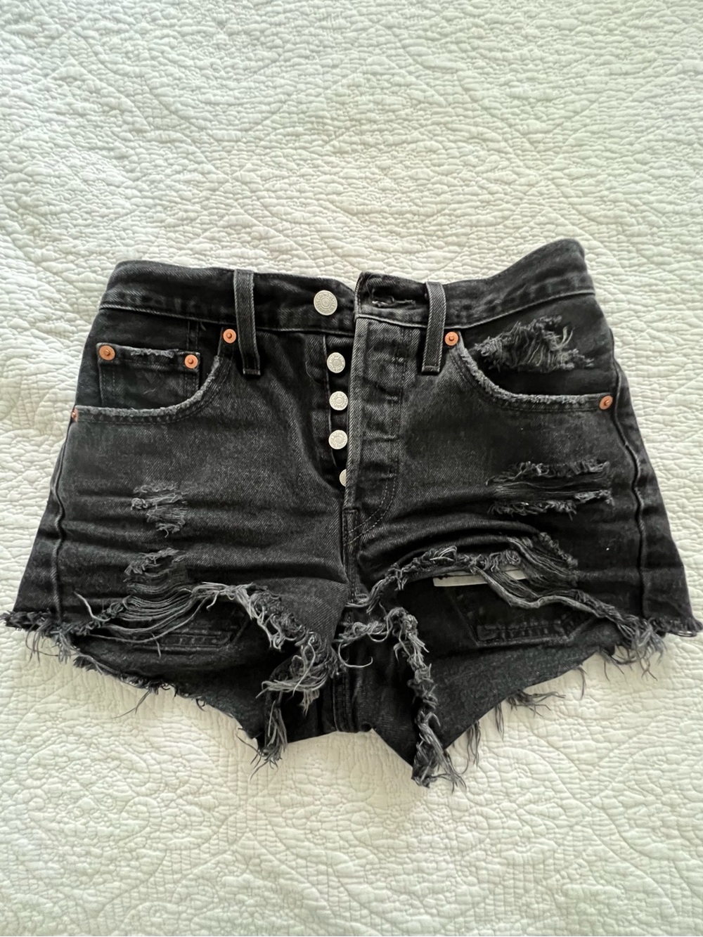 Levi's Black High-Rise Distressed 501 Denim Shorts